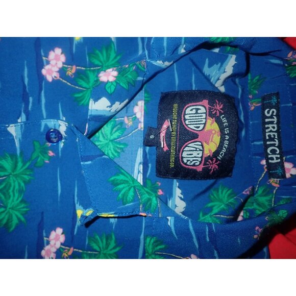 Life Is A Beach Good Vibes Short Sleeve Hawaiian Button Front Shirt Men's S Blue - Picture 5 of 5